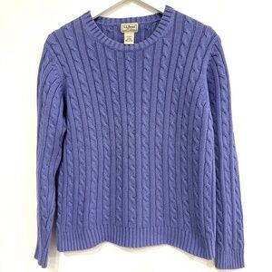 Vintage Y2K LL Bean Crew Women LG Lavender Cable Knit Fisherman Cotton Sweater